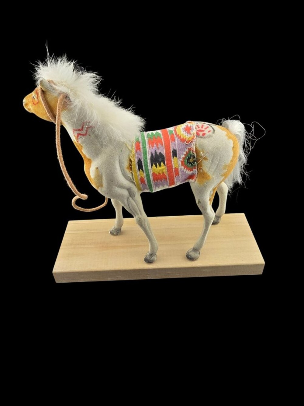 Handcrafted Native American Horse Figurine Painted Details & Feather Accents - Picture 10 of 13